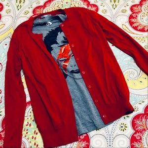 Red Uniqlo Merino Wool Cardigan, size M